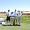 Hein du Plessis, Head of Consulting, Eqstra Fleet Management (
right) and other participants prepare to tee off at the Think Pedestrian Golf Day